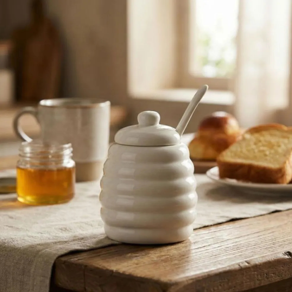 Azucarero con cuchara de porcelana Menage La Porcellana Bianca