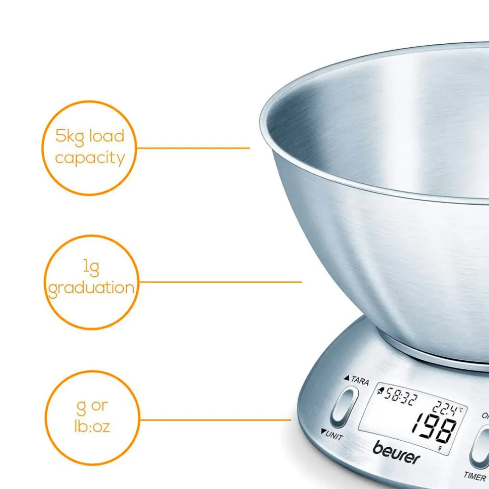 Balanza de cocina 5kg con bol inox KS 54 Beurer