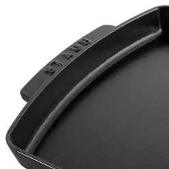 Bandeja rectangular de hierro fundido para cocinar y servir con base de madera Staub