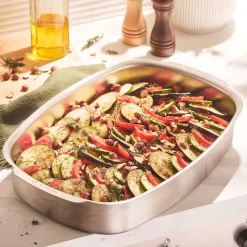 Bandeja rectangular honda para horno de acero inoxidable De Buyer