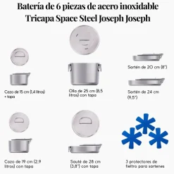 Batería de 6 piezas de acero inoxidable Tricapa Space Steel Joseph Joseph