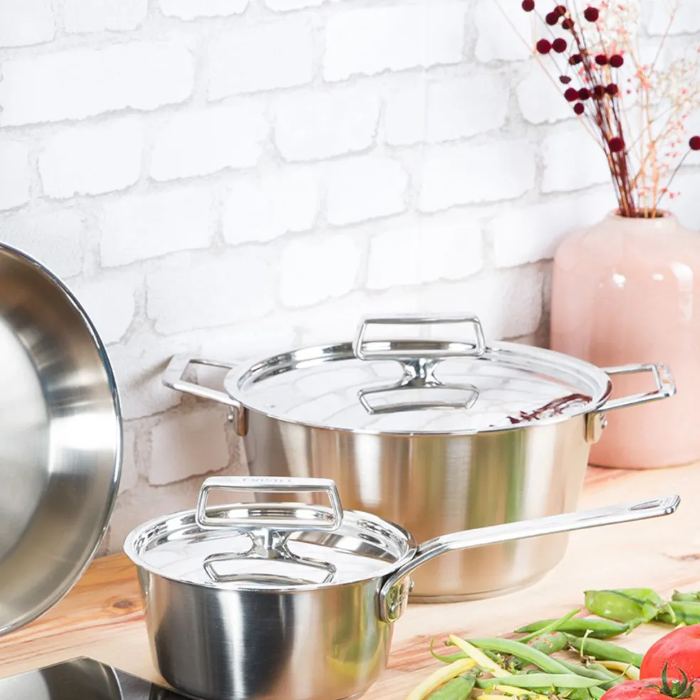 Cacerola alta de acero inoxidable con tapa de inox 1826 Cristel