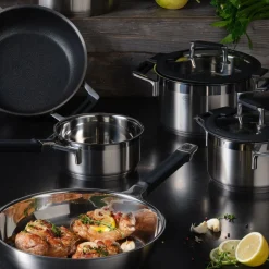 Cacerola alta de acero inoxidable con tapa de cristal Silence Pro Rösle