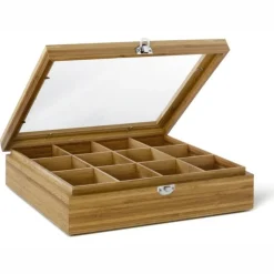 Caja de té de bambú con 12 compartimentos Bredemeijer