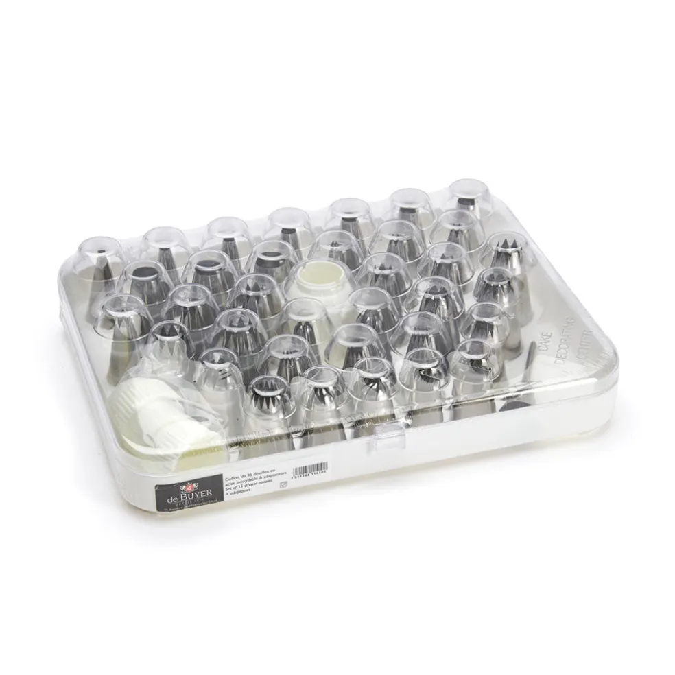 Caja set de 35 boquillas de acero inoxidable De Buyer