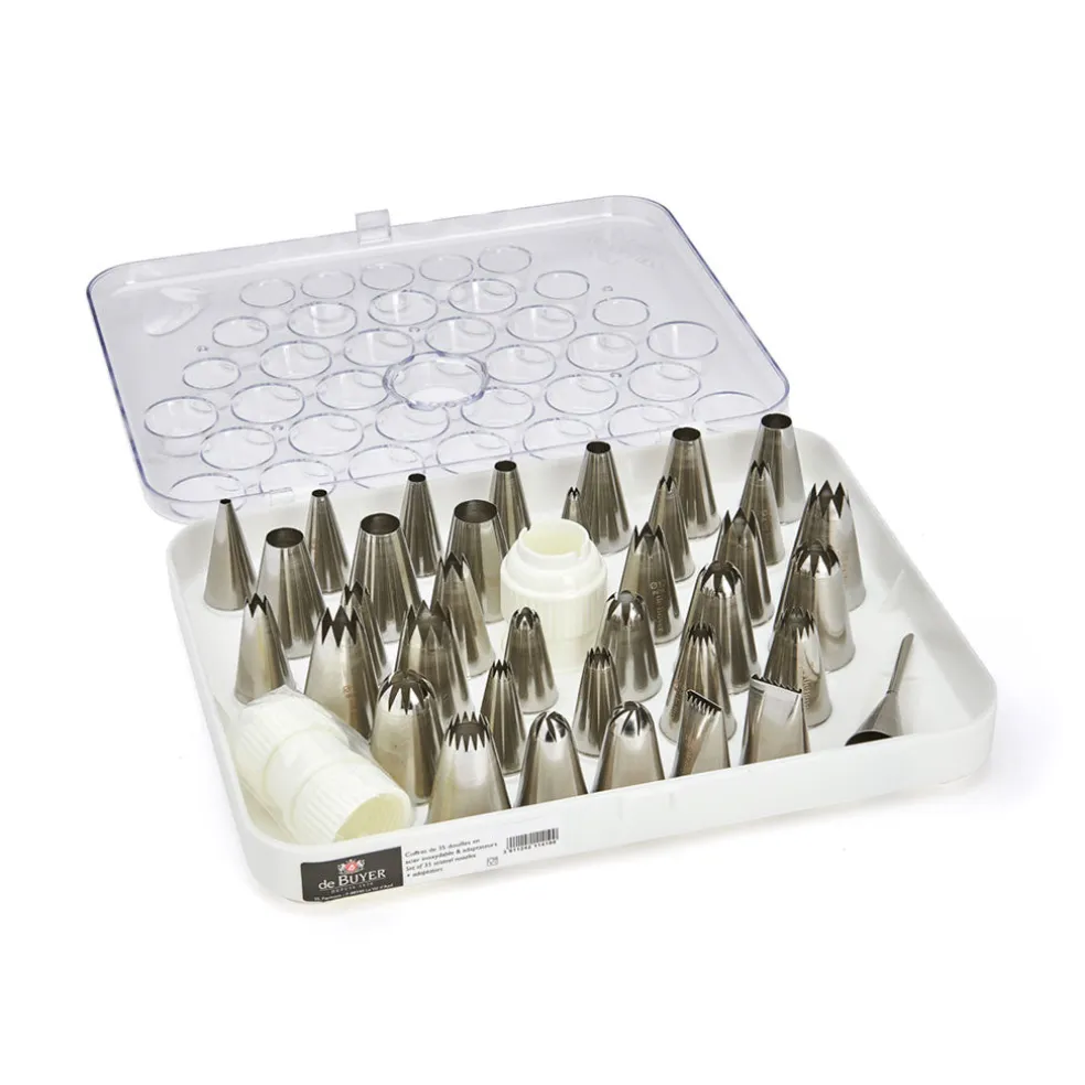 Caja set de 35 boquillas de acero inoxidable De Buyer