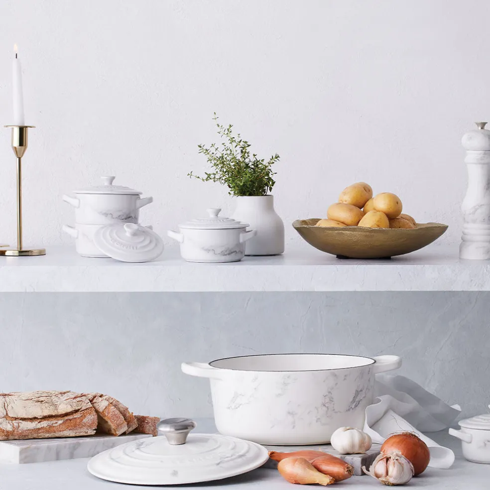 Cocotte de hierro White Marble Le Creuset (Edición Limitada)
