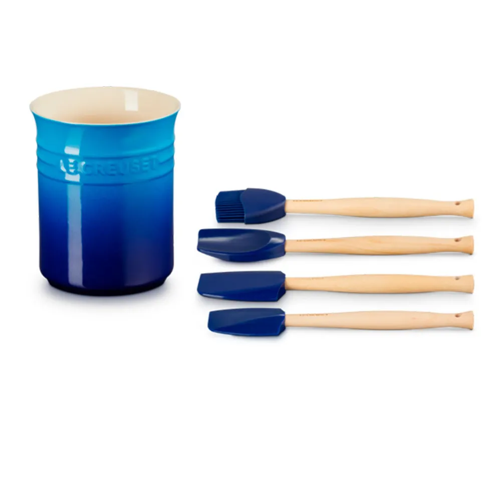 Conjunto de bote con 4 espátulas Le Creuset