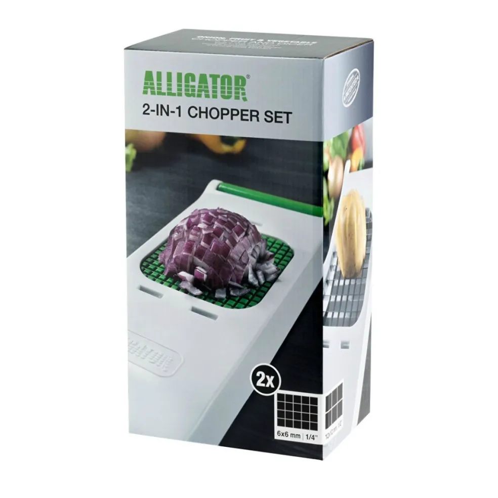 Cortador de patatas y verduras con dos cuchillas y recogedor Alligator