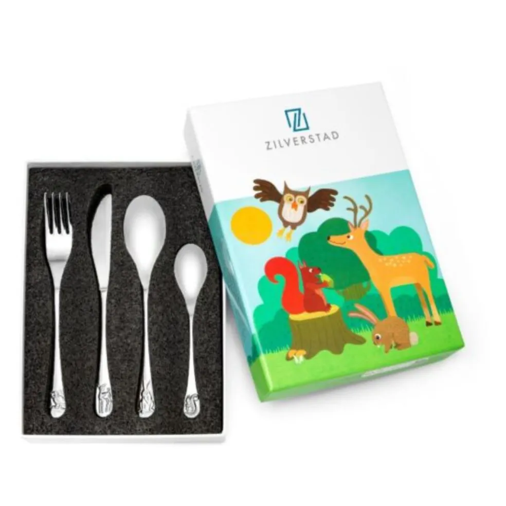 Cubertería de 4 piezas de acero inox Forest Animals Zilverstad