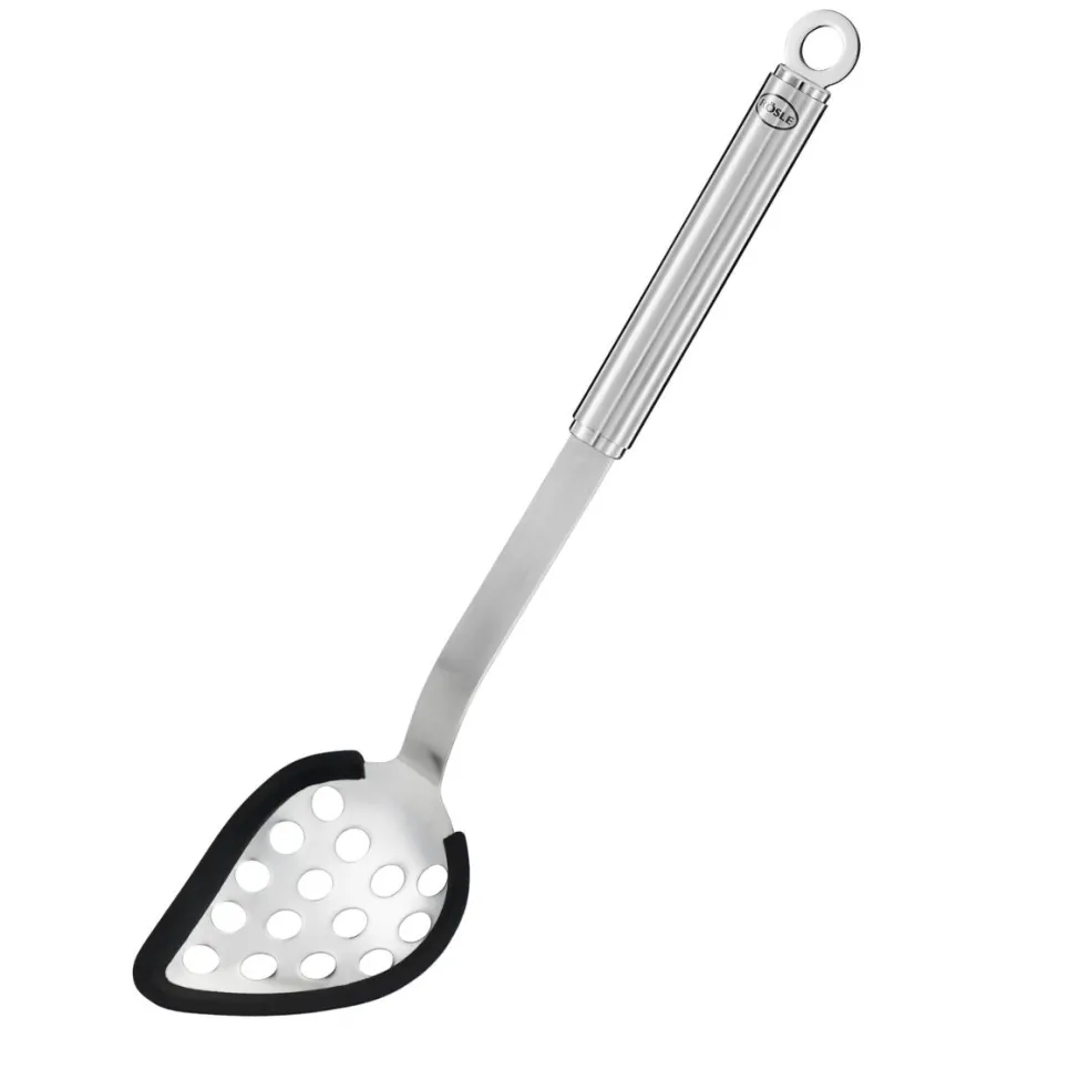 Cuchara perforada de acero inoxidable con bordes de silicona para servir Rösle