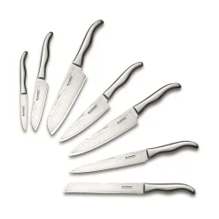 Cuchillos de acero Damasco con mango de acero Le Creuset