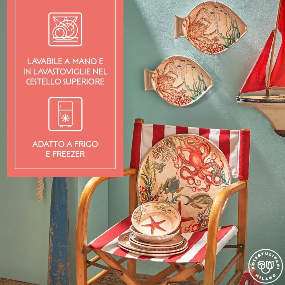 Fuente redonda para servir de melamina Sea Life Rose & Tulipani