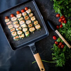 Grill antiadherente con rayas y mango madera desmontable Market BRA