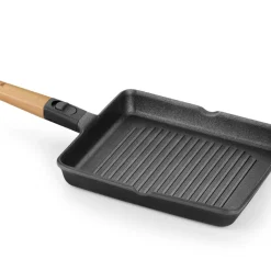 Grill antiadherente con rayas y mango madera desmontable Market BRA