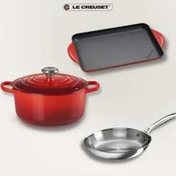 Pack Completo Le Creuset: Cocotte + Parrilla de hierro + Sartén inox 3-Ply