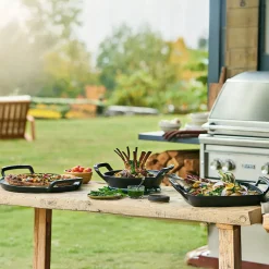 Parrilla redonda lisa y bandeja para pizza hierro fundido BBQ Outdoor Le Creuset