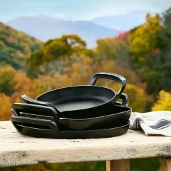 Parrilla redonda lisa y bandeja para pizza hierro fundido BBQ Outdoor Le Creuset