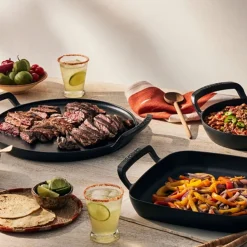 Parrilla redonda lisa y bandeja para pizza hierro fundido BBQ Outdoor Le Creuset
