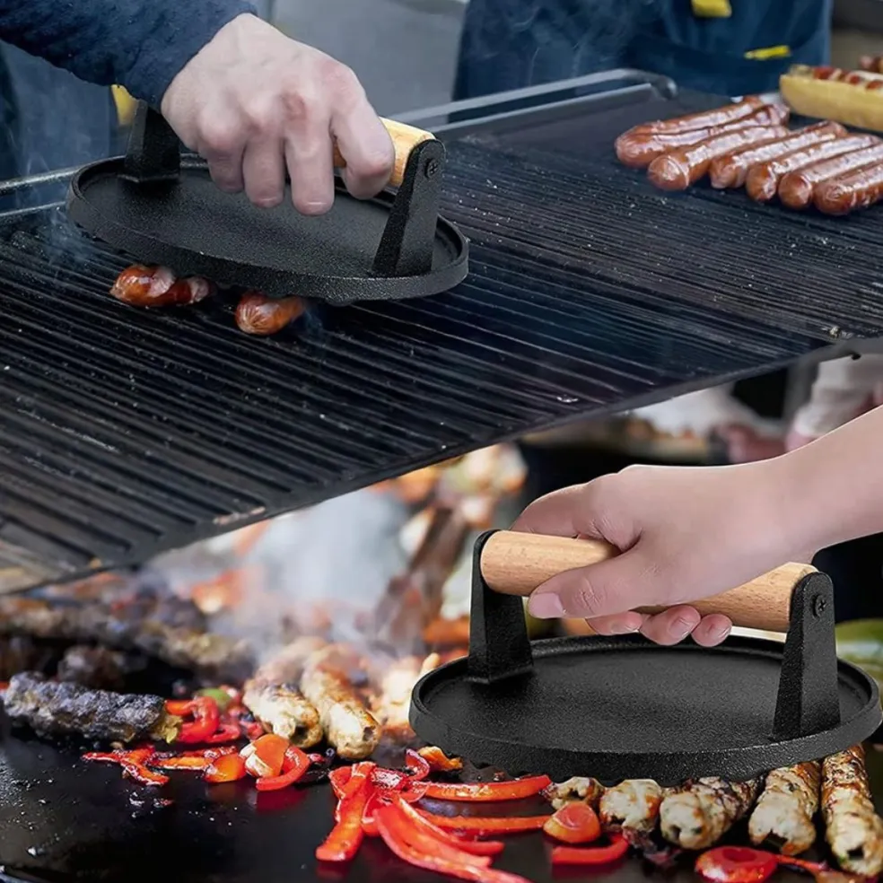 Prensa para parrilla de hierro fundido y asa de madera Küchenprofi