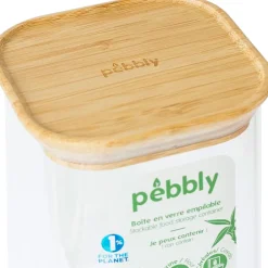 Recipientes herméticos de cristal con tapa de bambú Pebbly