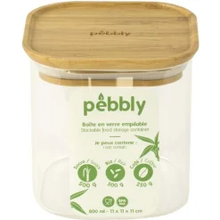 Recipientes herméticos de cristal con tapa de bambú Pebbly