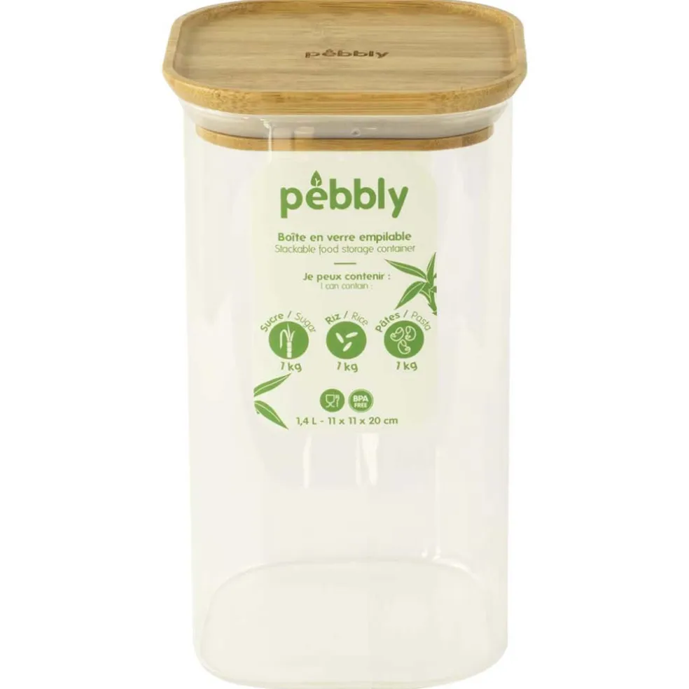 Recipientes herméticos de cristal con tapa de bambú Pebbly