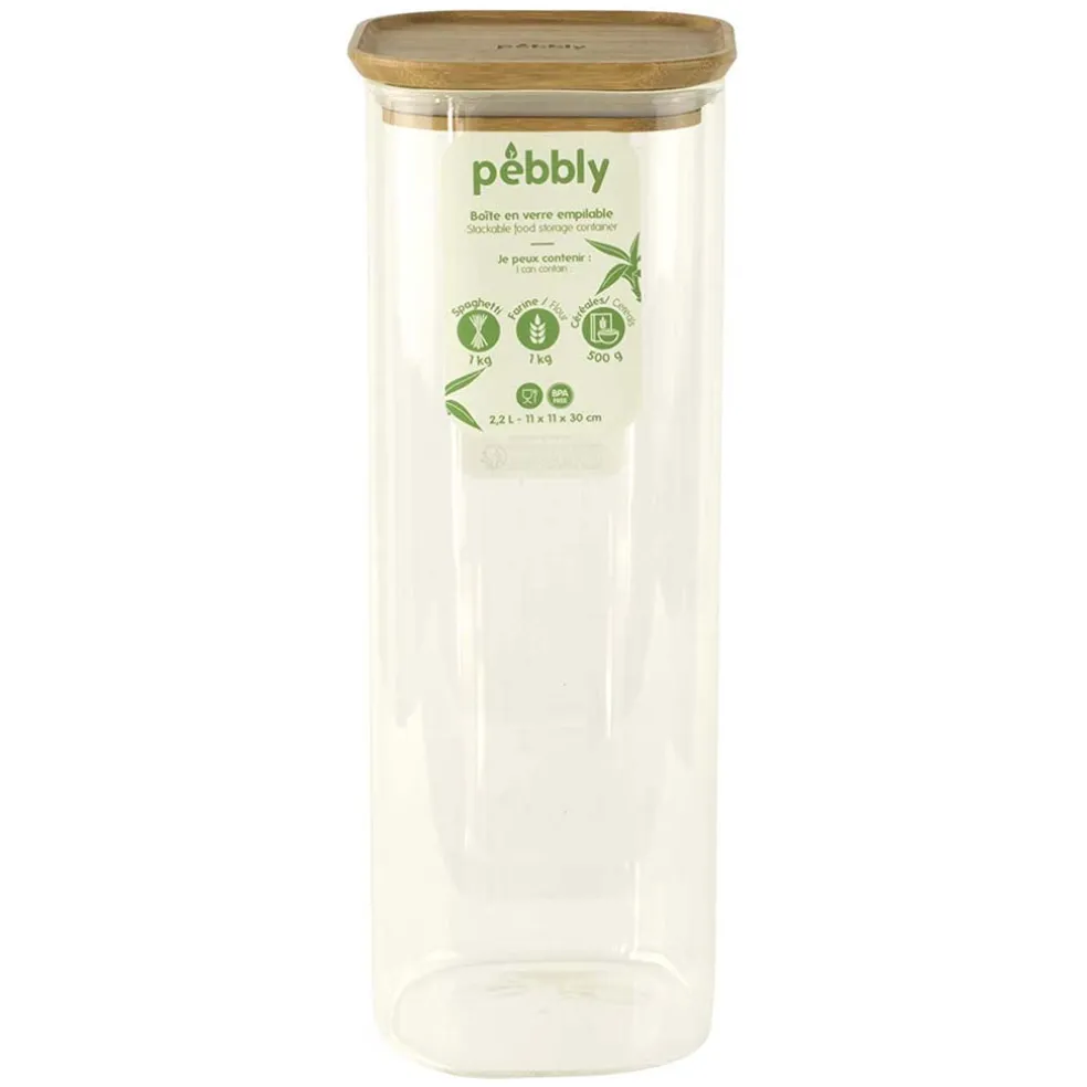 Recipientes herméticos de cristal con tapa de bambú Pebbly