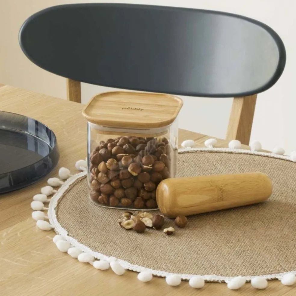 Recipientes herméticos de cristal con tapa de bambú Pebbly