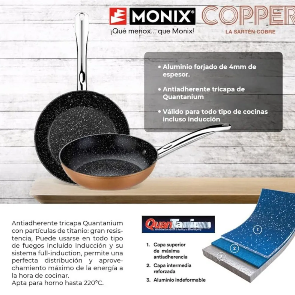 Sartén antiadherente Copper Monix (acabado cobre+titanio)