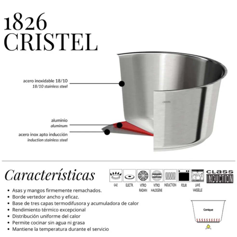 Sartén de acero inoxidable 1826 Cristel