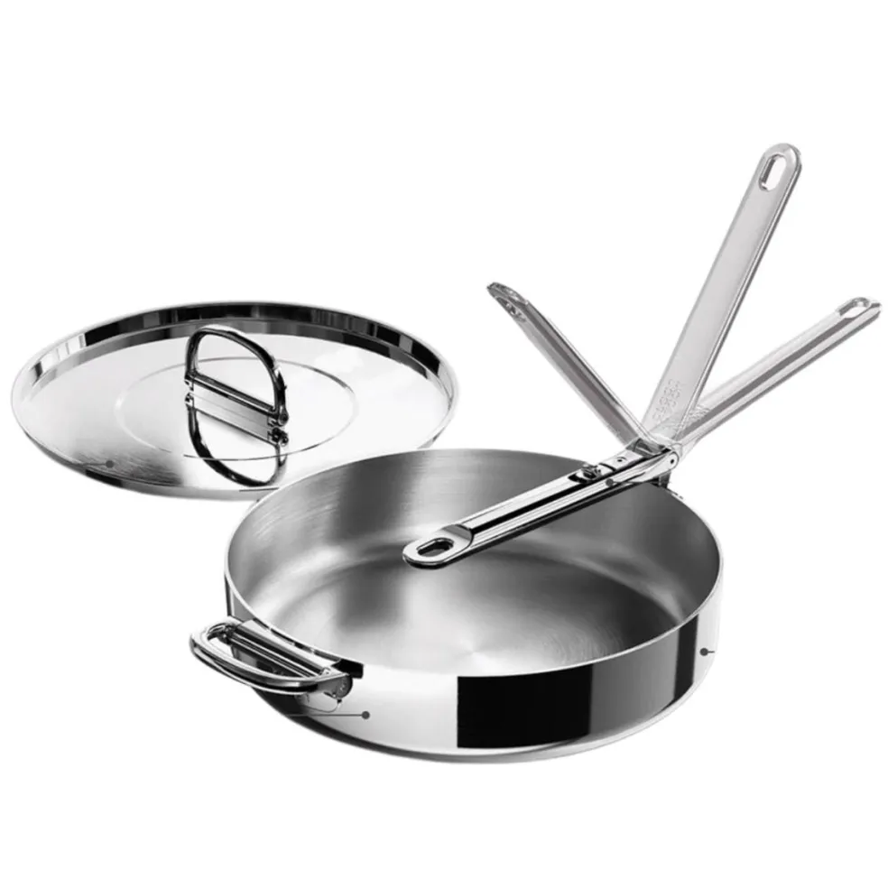 Sartén de acero inoxidable tricapa y con mango plegable Space Steel Joseph Joseph