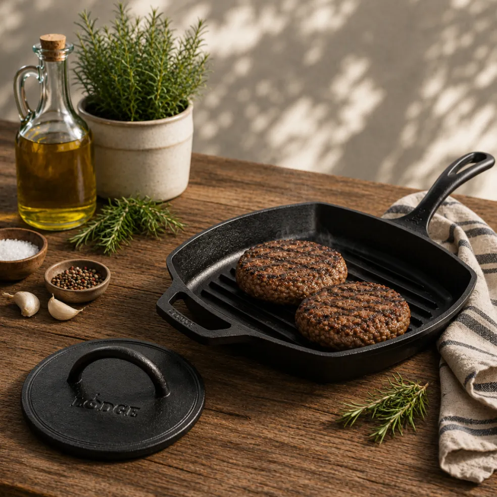 Sartén grill cuadrada con prensa de hierro Lodge