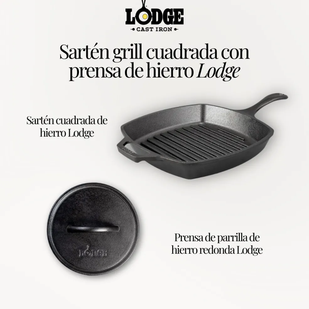 Sartén grill cuadrada con prensa de hierro Lodge
