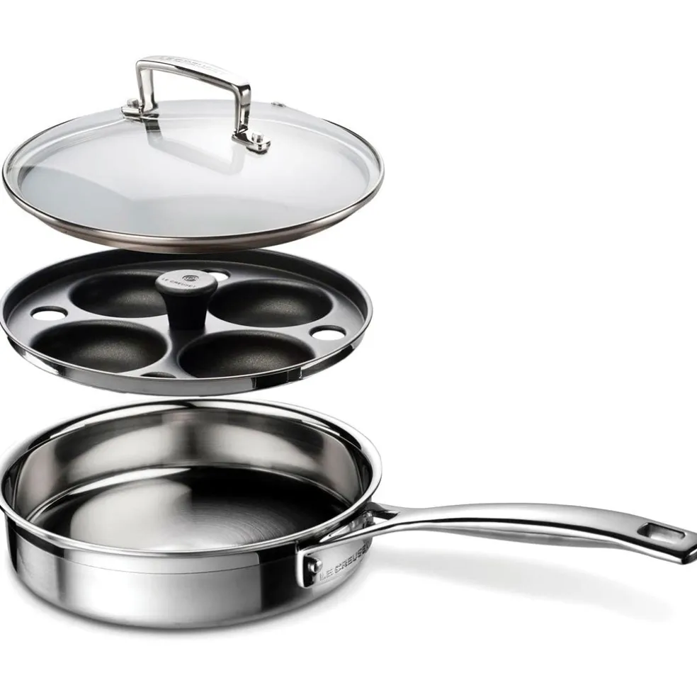 Sauté inox con accesorio para huevos poché de Le Creuset