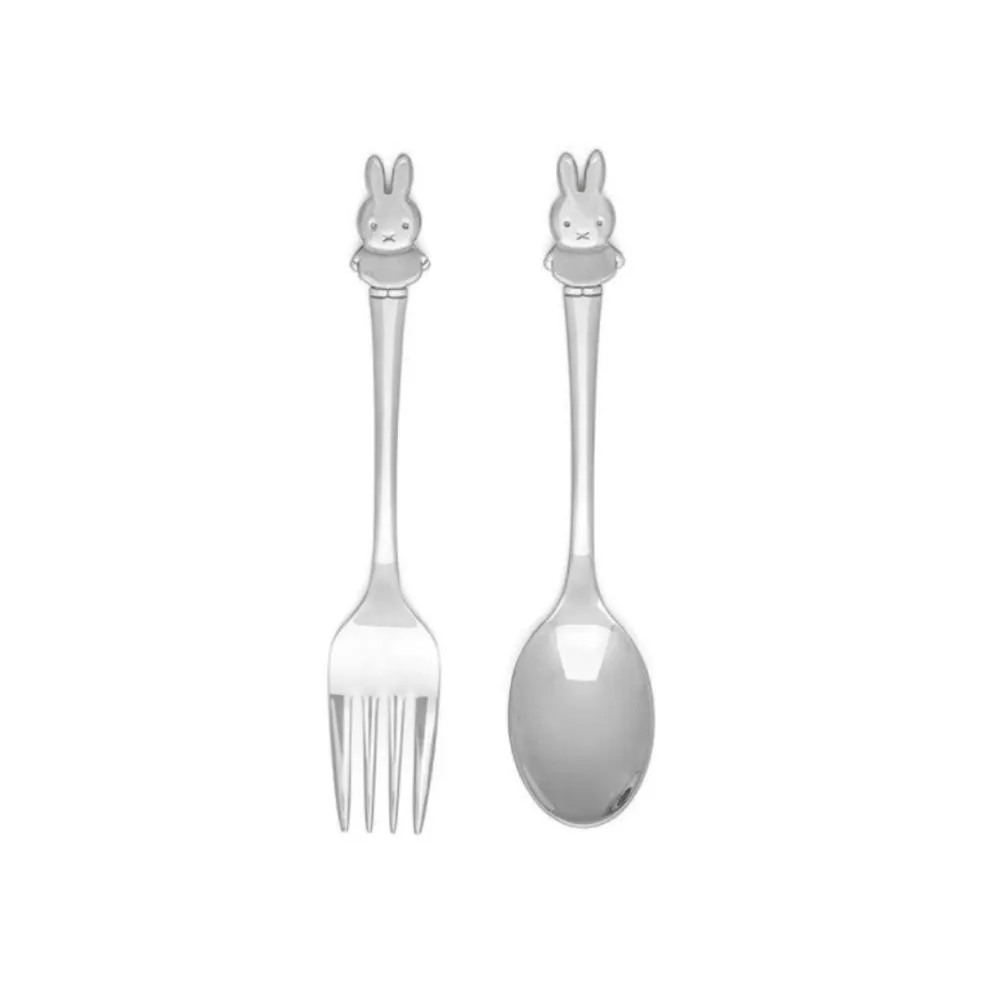 Set de plato de bambú con cuchara y tenedor de acero inox Miffy Zilverstad