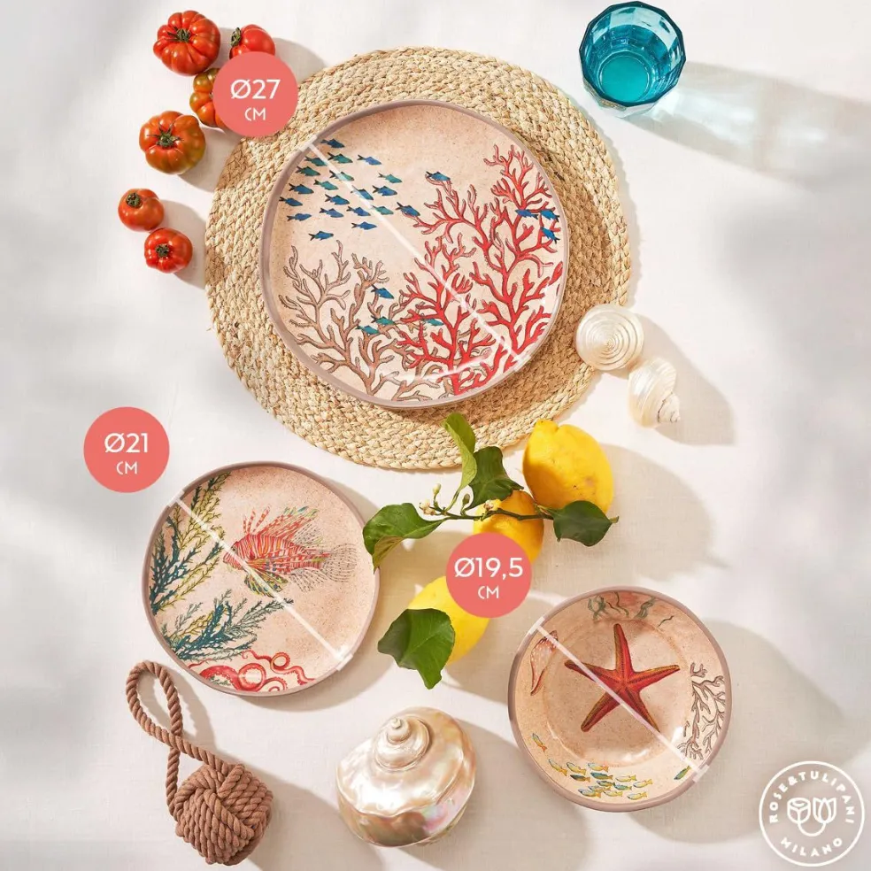 Set de 2 platos planos de melamina 27cm Sea Life Rose & Tulipani