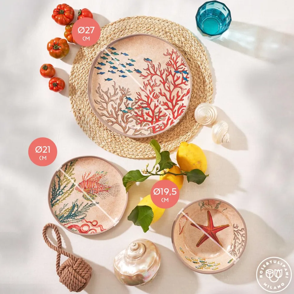 Set de 2 platos planos de melamina 27cm Sea Life Rose & Tulipani