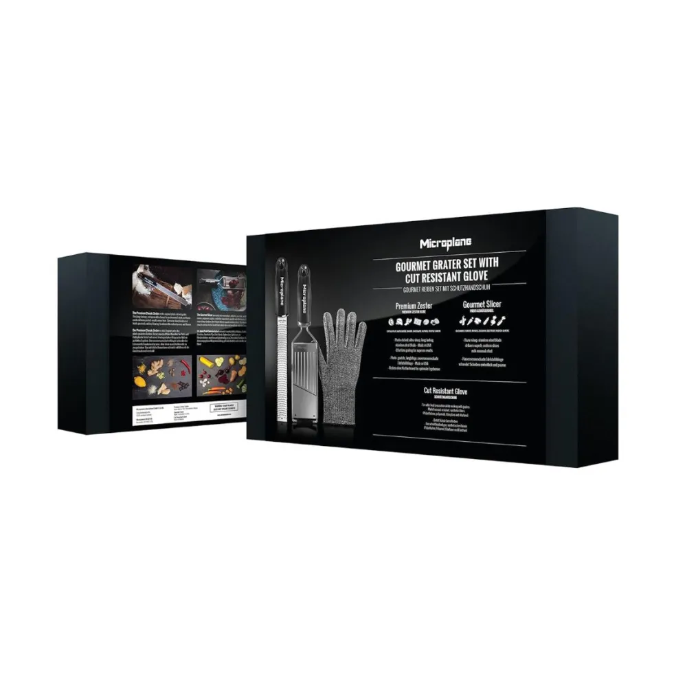 Set de 2 ralladores y guante protector Gourmet Microplane