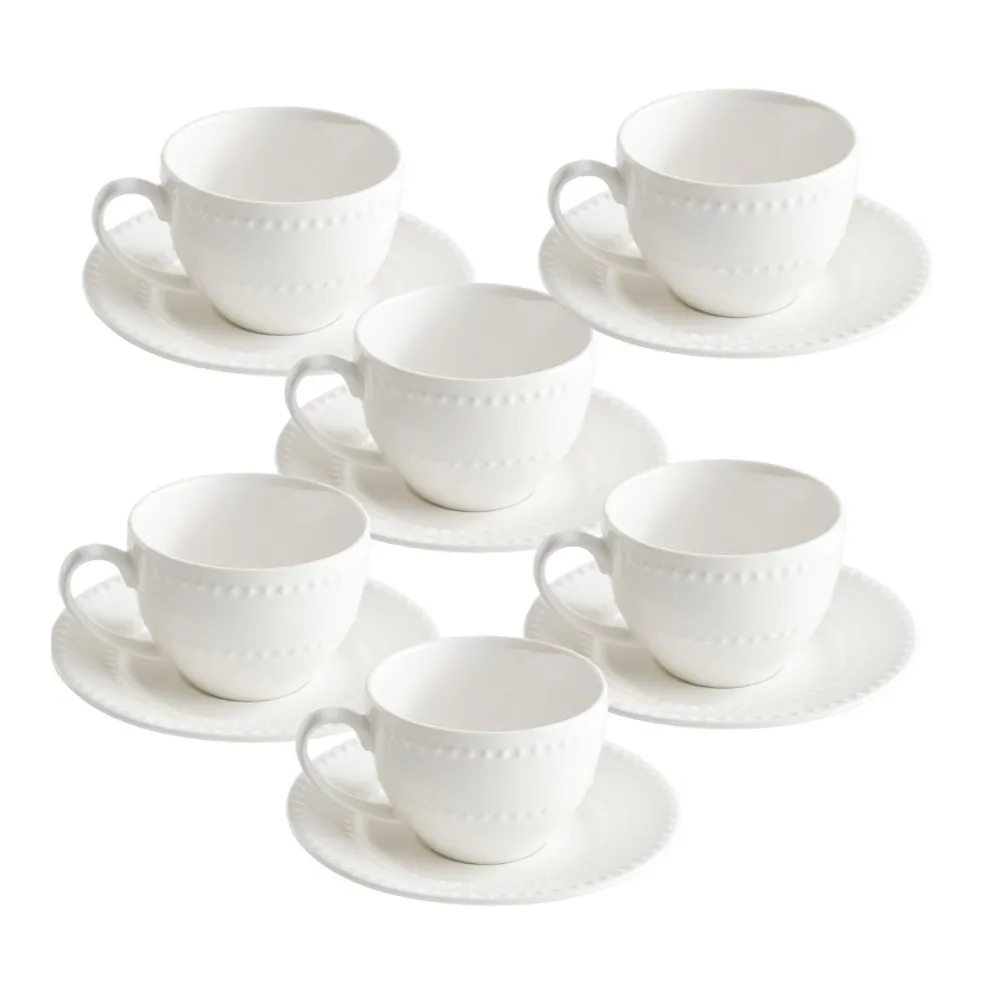 Set de 6 tazas con plato de porcelana Collina La Porcellana Bianca
