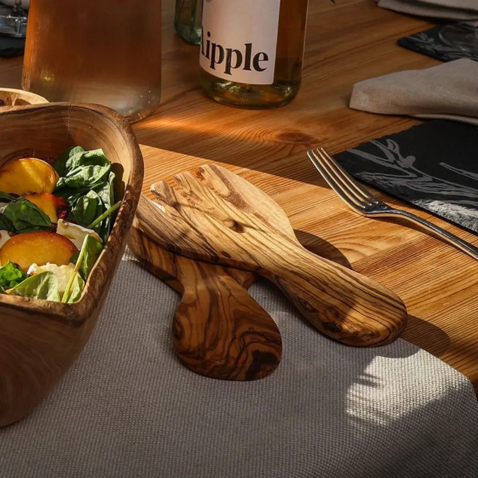 Set de 2 tenedores para ensalada de madera de olivo Selbrae