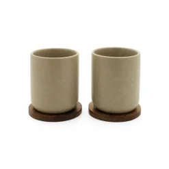 Set de 2 vasos cerámicos con posavasos de bambú Umea Bredemeijer