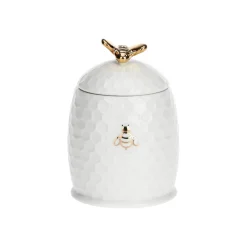 Tarro de porcelana para la miel con cuchara de madera Aperegina Oro La Porcellana Bianca