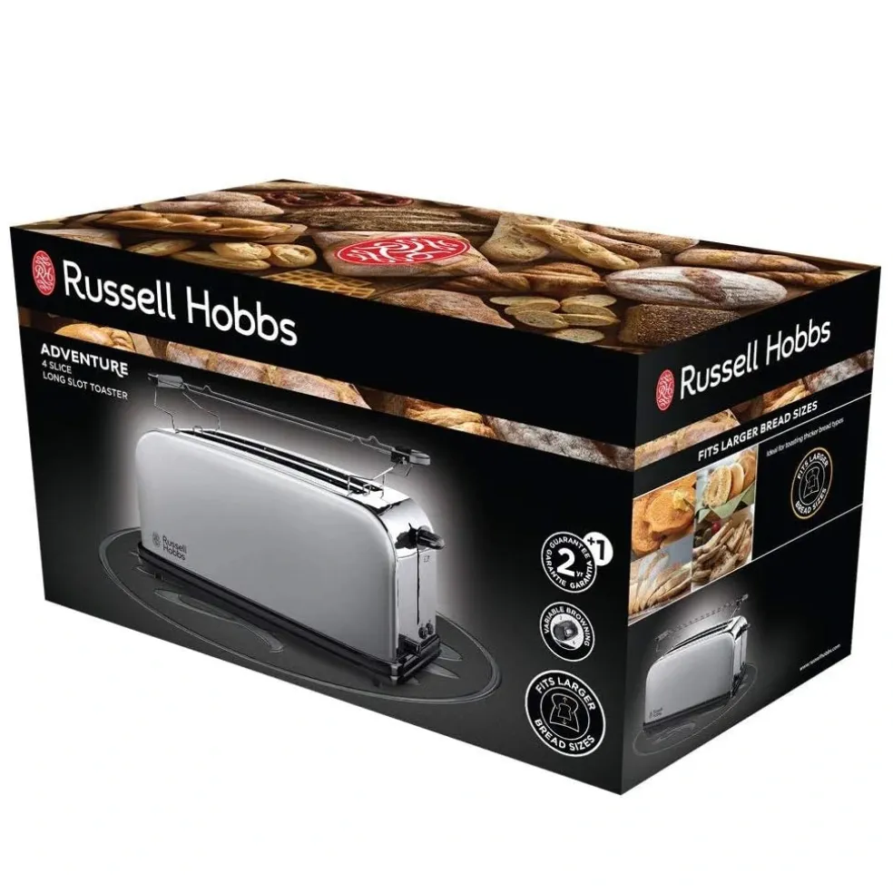 Tostadora 2 ranuras largas acero inoxidable Russell Hobbs