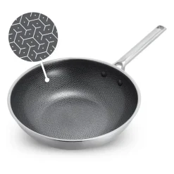 Wok cerámico de acero inoxidable tricapa con fondo de nido de abeja Apex GreenPan